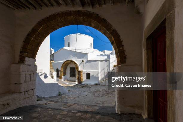 church in chora village on skyros island in greece. - island skyros stock-fotos und bilder