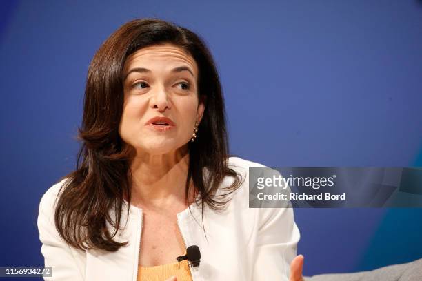 Facebook Chief Operating Officer Sheryl Sandberg speaks on stage during Facebook session at the Cannes Lions 2019 : Day Three on June 19, 2019 in...