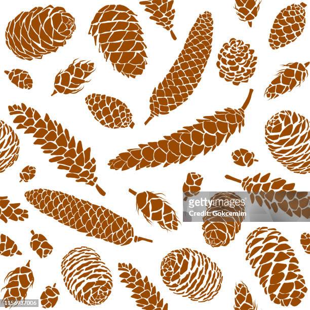 hand drawn pine cones seamless pattern background. autumn, winter, thanksgiving or christmas card concept. - pinecone stock illustrations