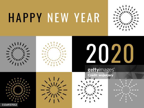 frohes neues jahr 2020 grußkarte mit feuerwerk - new years eve 2019 stock-grafiken, -clipart, -cartoons und -symbole