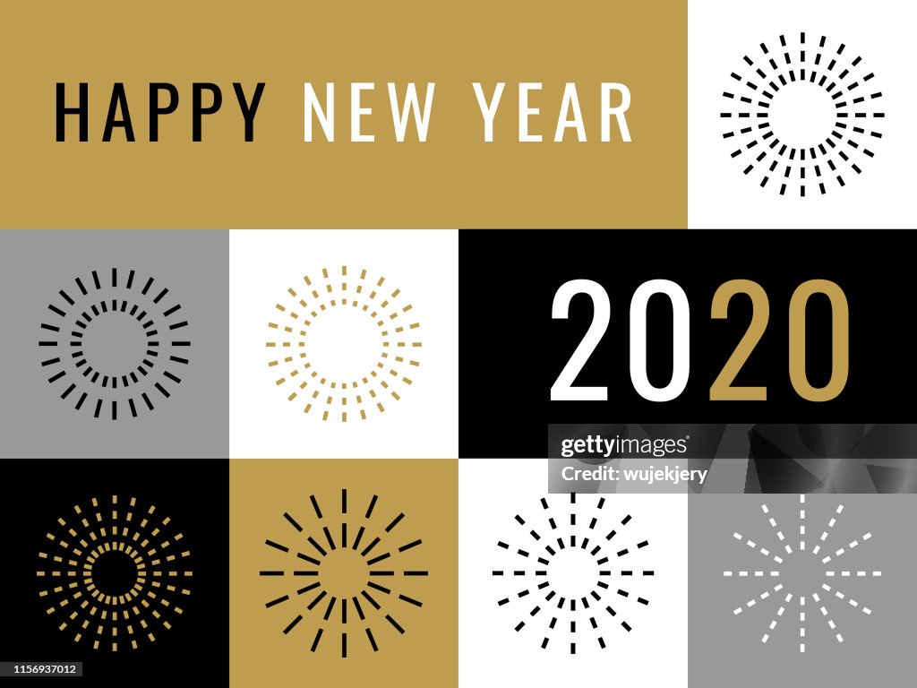 Carte de voeux bonne année 2020 avec feux d'artifice