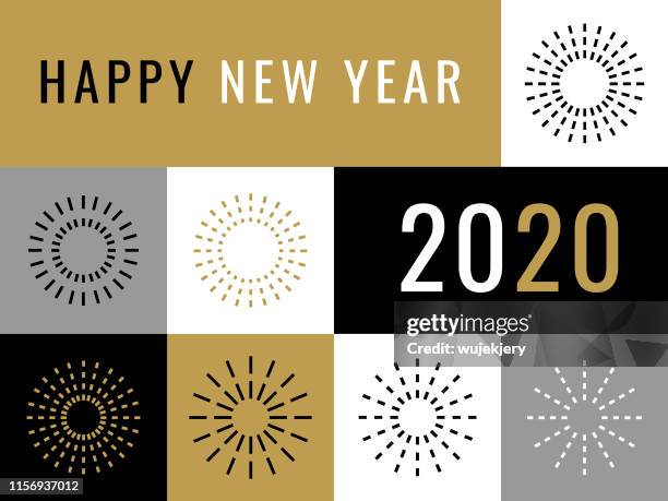 happy new year 2020 greeting card with fireworks - new year 2020 stock illustrations