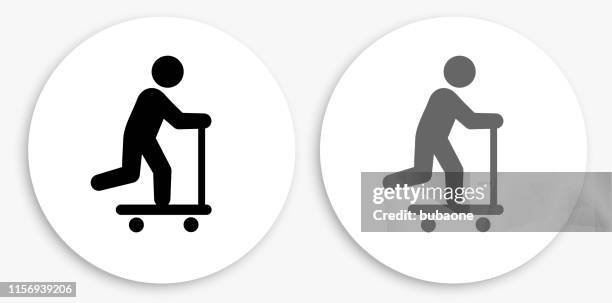 scooter black and white round icon - different races stock illustrations