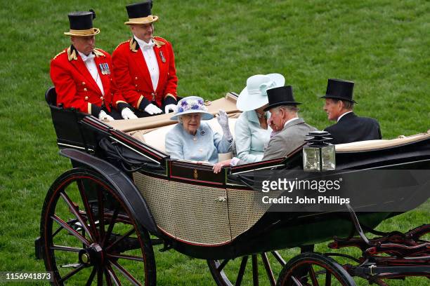Queen Elizabeth II, Alan Brooke, 3rd Viscount Brookeborough, Prince Charles, Prince of Wales and Camilla, Duchess of Cornwall arrive in the Royal...