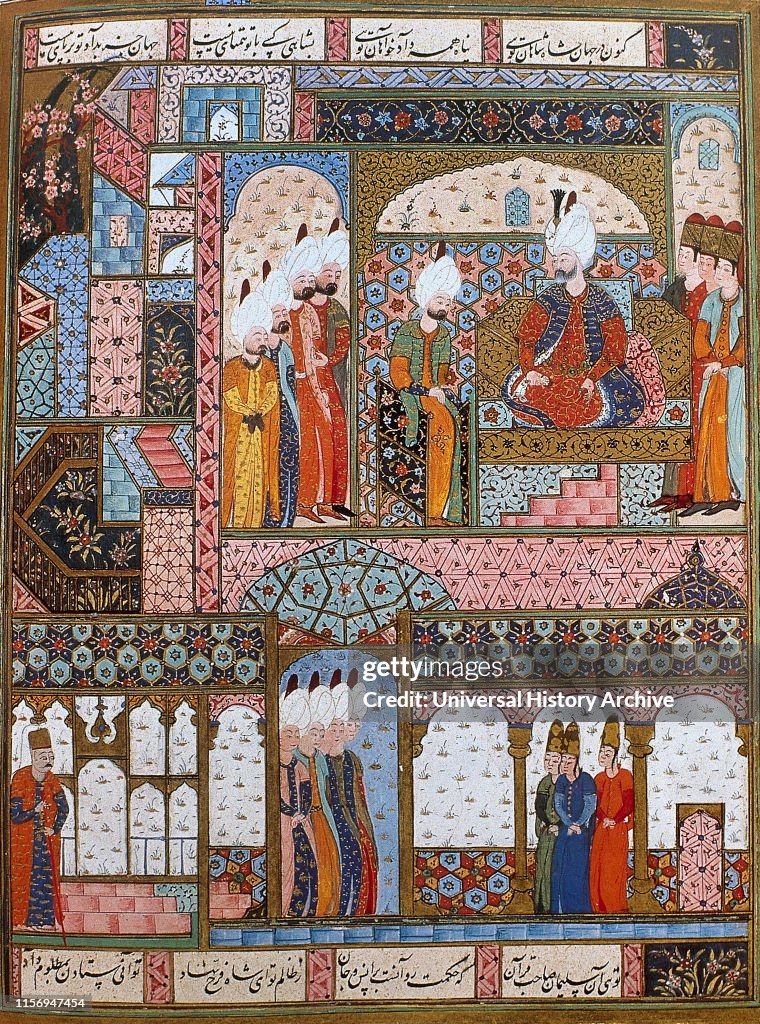 Knights of Guinevere Character Sheets with Hero Profiles and Ability Guides 1 miniature depicting suleiman the magnificent legislating in the topkapi palace