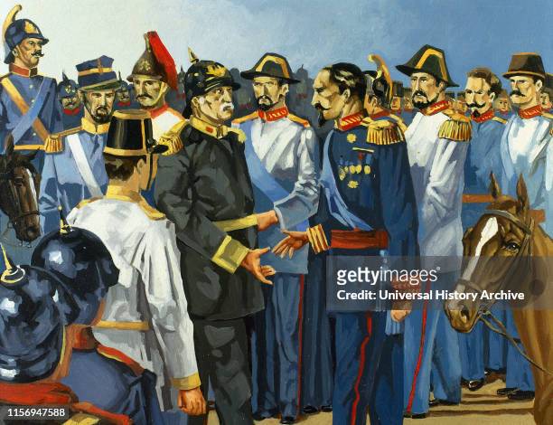 Franco-Prussian War. The Capitulation of Sedan, 2 september 1870. Surrender of Emperor Napoleon III and the French army to King William I of Prussia....