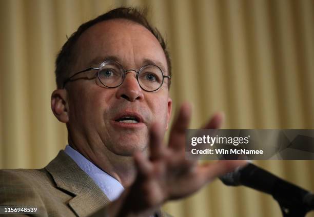 Acting White House Chief of Staff Mick Mulvaney delivers remarks after Environmental Protection Agency Administrator Scott Wheeler signed the...