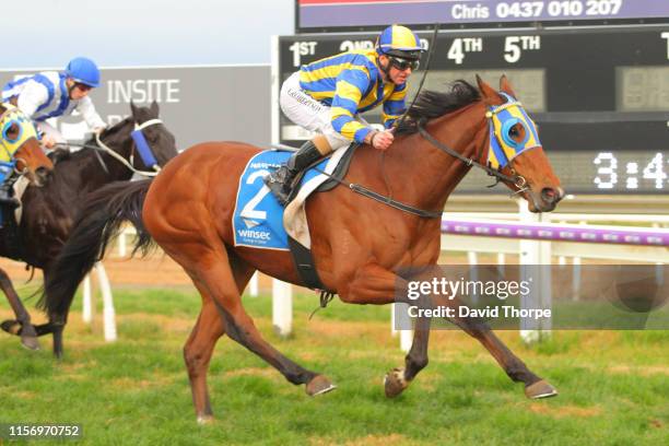 Tyson Returns ridden by Craig Robertson wins the Sam Miranda King Valley 0 - 58 Handicap on July 21, 2019 in Wangaratta, Australia.