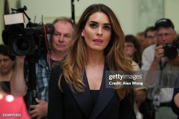 Former White House communications director Hope Hicks leaves the hearing room during a break at a closed-door interview with the House Judiciary...