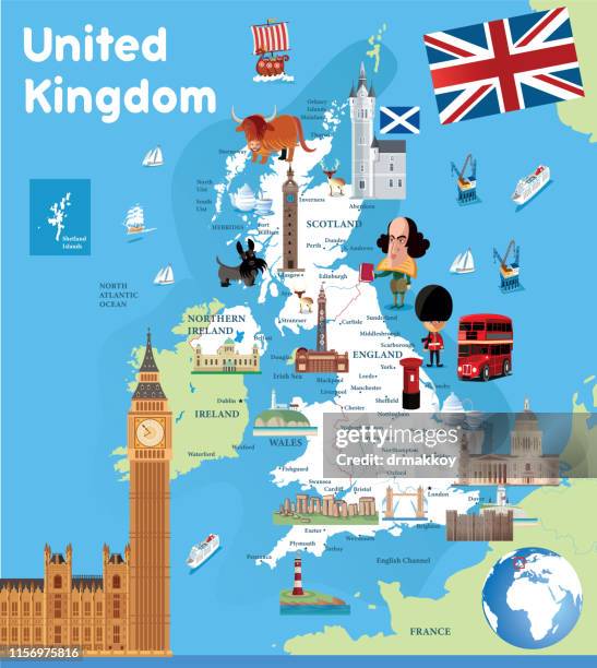 cartoon map vereinigtes königreich - english-flag stock-grafiken, -clipart, -cartoons und -symbole