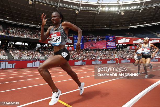 Kenya's Hellen Obiri competes in the Women's 5000m event during the the IAAF Diamond League Anniversary Games athletics meeting at the London Stadium...
