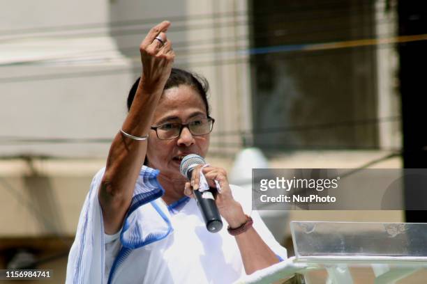 West Bengal Chief Minister and Trinamool Congress Party chief Mamata Banerjee address at the Trinamool Congress Sahid Divas rally, in Kolkata on July...