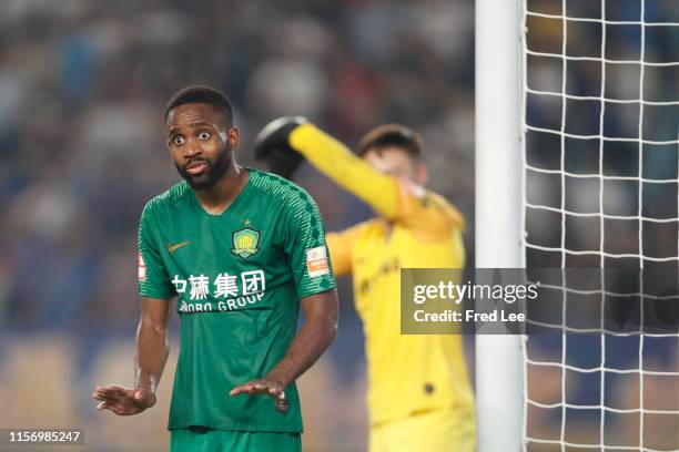 Cedric Bakambu of Beijing Guoan in action during 2019 China Super League between Jiangsu Suning and Beijing Guoan at Nanjing Olympic Sports Stadium...