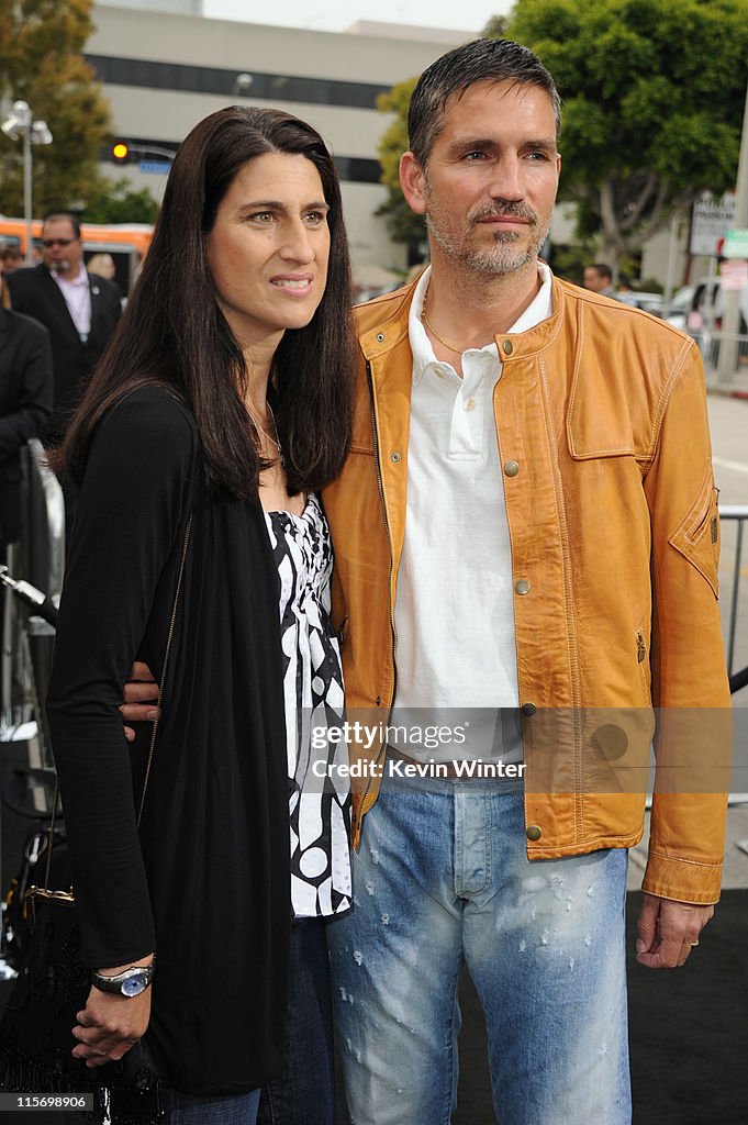 Actor James Caviezel and wife Kerri Browitt arrive at the premiere of