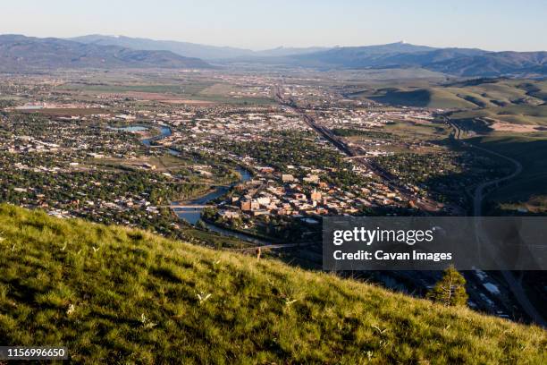 missoula, montana with the clark fork river viewed from mount sentinel - missoula stock pictures, royalty-free photos & images