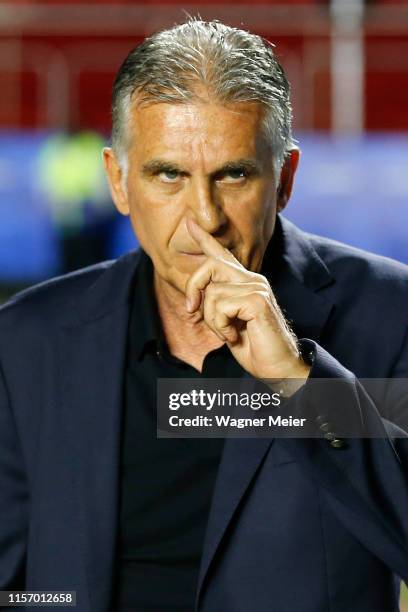 Carlos Queiroz head coach of Colombia looks on during the Copa America Brazil 2019 group B match between Colombia and Qatar at Morumbi Stadium on...
