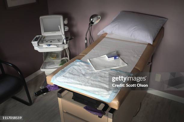 An ultrasound machine sits next to an exam table in an examination room at Whole Woman's Health of South Bend on June 19, 2019 in South Bend,...