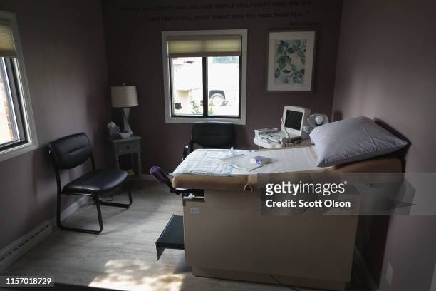 An ultrasound machine sits next to an exam table in an examination room at Whole Woman's Health of South Bend on June 19, 2019 in South Bend,...