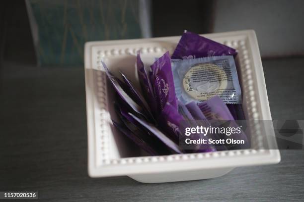 Bowl of condoms sit on a table in an examination room at Whole Woman's Health of South Bend on June 19, 2019 in South Bend, Indiana. The clinic,...