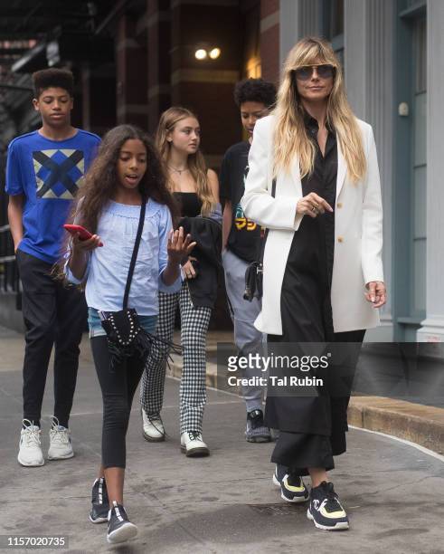 Heidi Klum and children Henry, Lou, Helene and Johan are seen on June 19, 2019 in New York City.