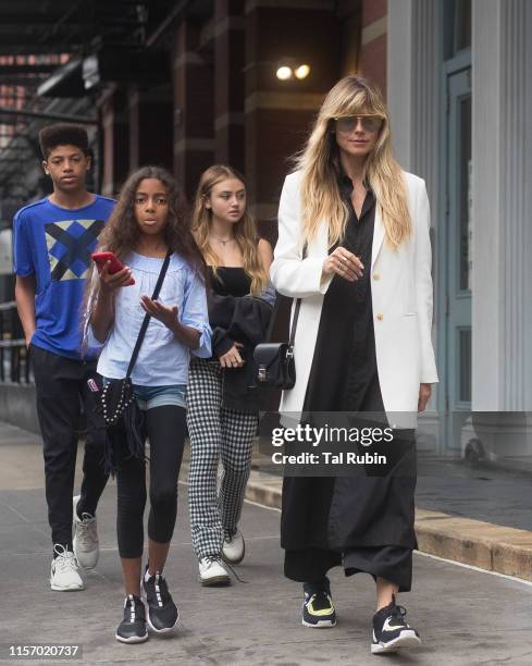 Heidi Klum and children Henry, Lou and Helene are seen on June 19, 2019 in New York City.