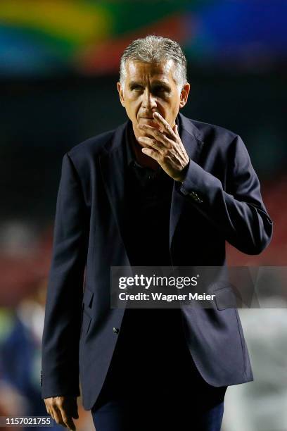 Carlos Queiroz head coach of Colombia reacts during the Copa America Brazil 2019 group B match between Colombia and Qatar at Morumbi Stadium on June...