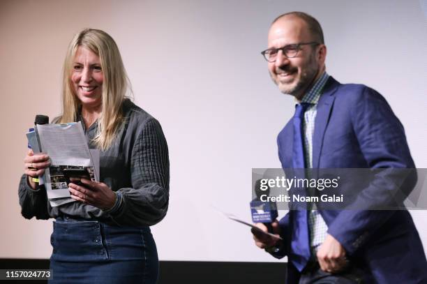 Executive Director Mystelle Brabbee and NFF Film Program Director Basil Tsiokos speak onstage at the 'Yesterday' screening during the 2019 Nantucket...