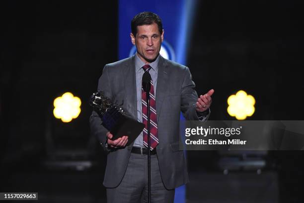 General manager Don Sweeney of the Boston Bruins accepts the General Manager of the Year Award during the 2019 NHL Awards at the Mandalay Bay Events...