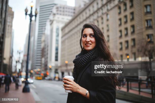 young woman in downtown san francisco, california - daily life in silicon valley stock pictures, royalty-free photos & images