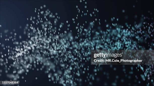 3d illustration rendering of particles  binary code pattern splitting.futuristic abstract background for business,science and technology - hud graphic imagens e fotografias de stock