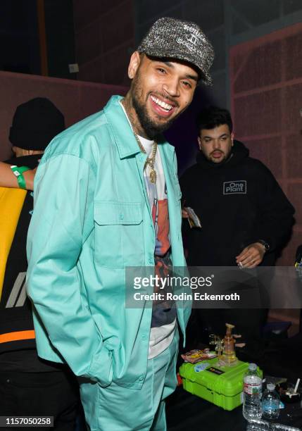 Chris Brown poses for portrait at his album listening event for "Indigo" at Record Plant Studios on June 19, 2019 in Hollywood, California.