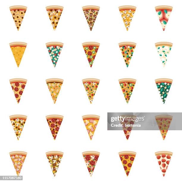illustrazioni stock, clip art, cartoni animati e icone di tendenza di set di icone fette di pizza - cucina greca