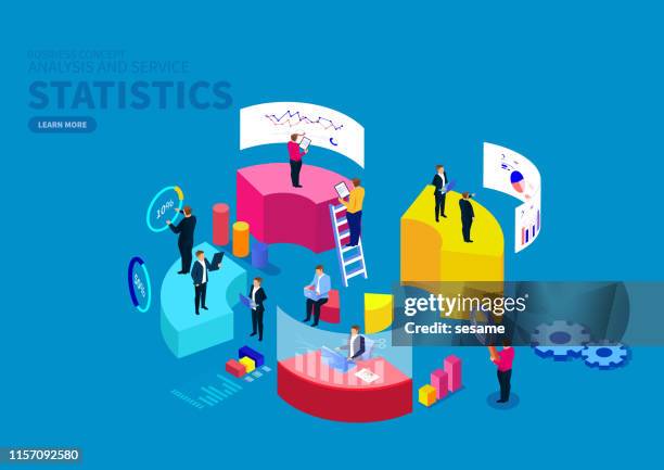 chart data statistics and data analysis services - isometric projection graph stock illustrations