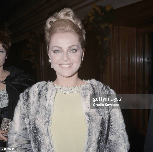 Virna Lisi, Italian actress, attending the Royal Film Performance of 'The Taming of the Shrew', at the Odeon Leicester Square, London, England, Great...