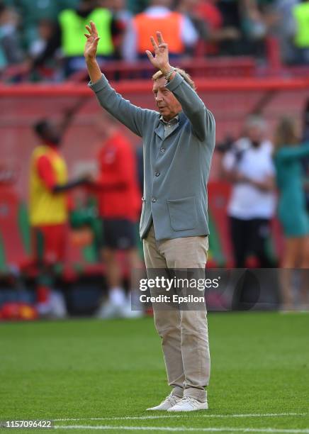 Head coach of FC Lokomotiv Yuri Semin reacts during the Russian Football League match between FC Lokomotiv Moscow and FC Tambov at Lokomotiv Stadium...