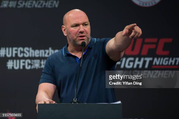 Dana White, UFC President gives a speech during 2019 UFC Performance Institute Panel and UFC Fight Night Shenzhen Press Conference at UFC Performance...