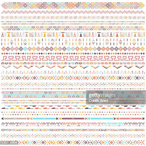 colorful ethnic geometric motifs vector pattern design - african culture stock illustrations