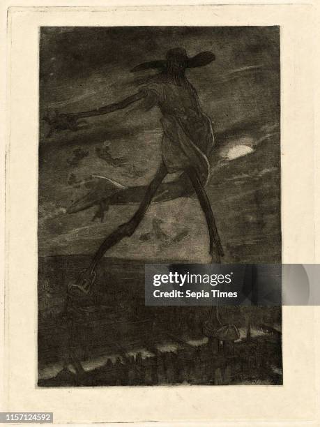 Felicien Rops, Satan Sowing Tare , Belgian, 1833 - 1898, aquatint and etching.