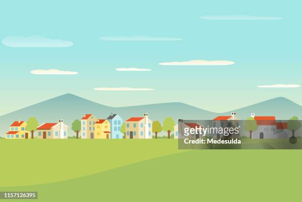 mediterranean town with houses - village stock illustrations