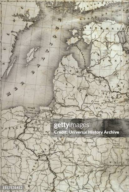 Napoleonic map. European Russia, detail. Area of the Baltic Sea and territory of Duchy of Warsaw. Atlas de l'Histoire du Consulat et de l'Empire....