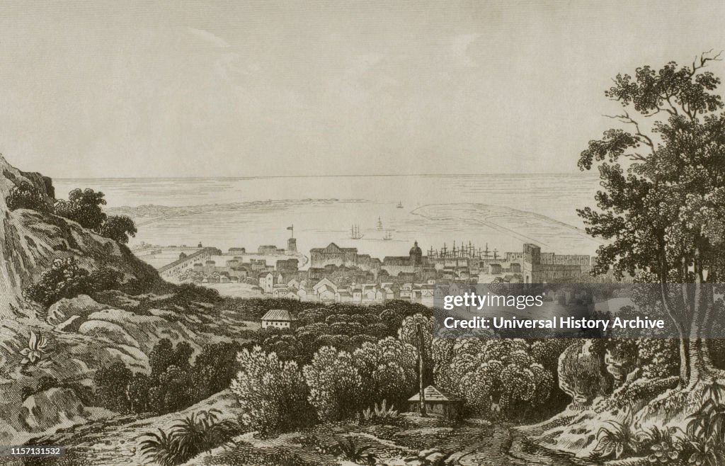 Island of France. Panoramic view of Port-Louis.