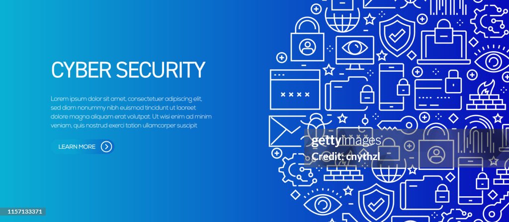 Cyber Security banner sjabloon met lijn iconen. Moderne vector illustratie voor advertentie, header, website.
