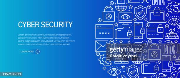 cyber security banner template with line icons. modern vector illustration for advertisement, header, website. - privacy stock illustrations