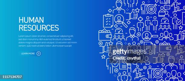 human resources banner template with line icons. modern vector illustration for advertisement, header, website. - manager stock illustrations