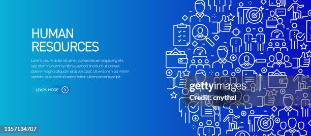 human resources banner template with line icons. modern vector illustration for advertisement, header, website. - human resources banner stock illustrations
