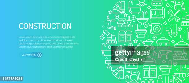 construction related banner template with line icons. modern vector illustration for advertisement, header, website. - site internet stock illustrations