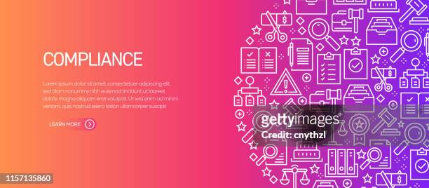 compliance related banner template with line icons. modern vector illustration for advertisement, header, website. - conformity stock illustrations
