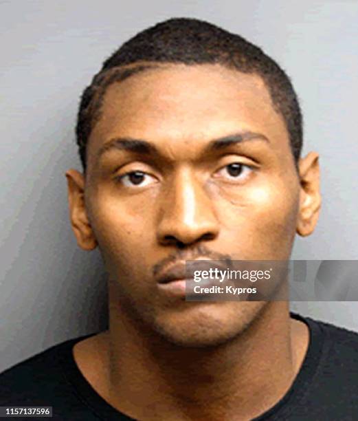 In this handout, American NBA basketball player Ron Artest in a mug shot following his arrest for domestic violence, Sacramento, California, US, 6th...