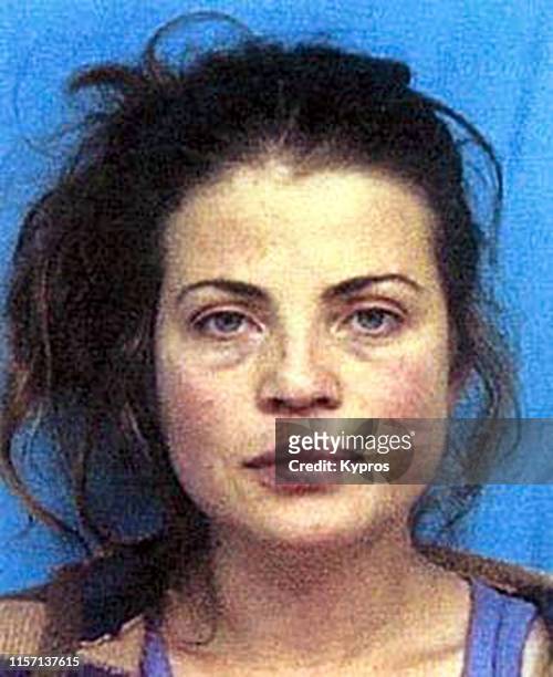 In this handout, American actress Yasmine Bleeth in a mug shot following her arrest for cocaine possession, Romulus, Michigan, US, 12th September...