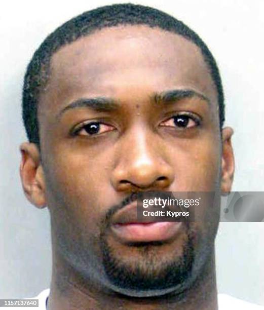 In this handout, NBA basketball player Gilbert Arenas in a mug shot following his arrest for resisting an officer without violence, Miami, Florida,...